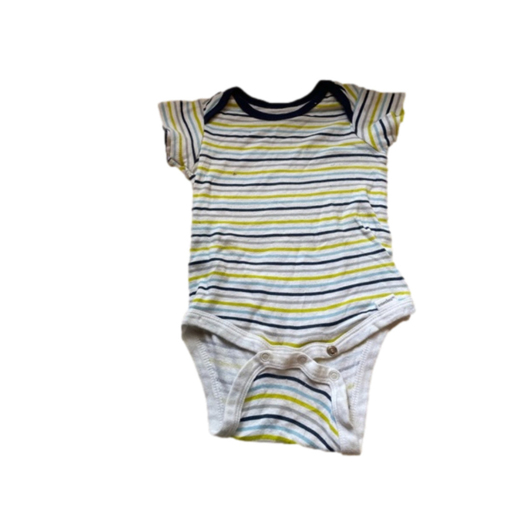 3/$20 White with stripes short sleeve romper onesies brand 12 month